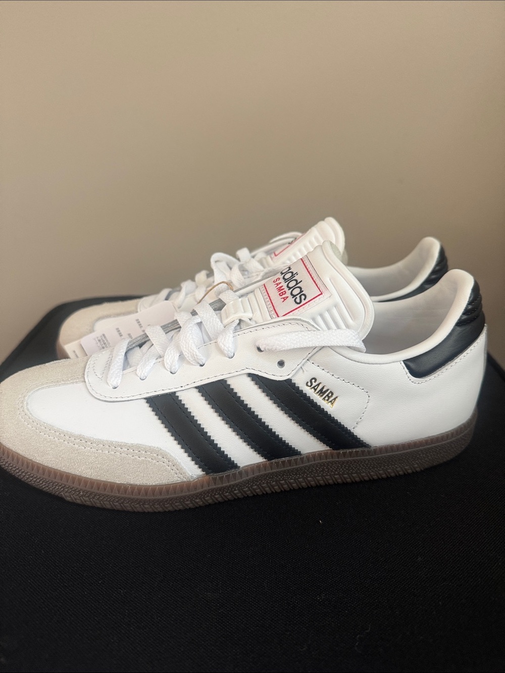 adidas Samba Sneakers in White with Black Stripes and Gum Sole
